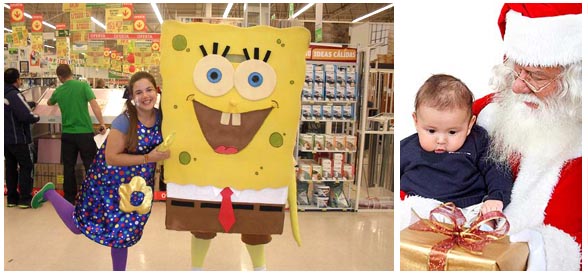 Bob esponja, papa noel, los reyes magos, todo tipo de talleres para los mas pequeños.